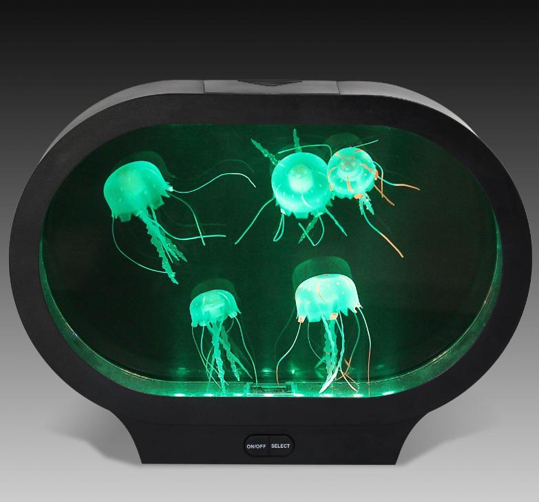 Oval Jellyfish Tank with LED Lights & Fake Jellyfish Relaxing Mood Lamp