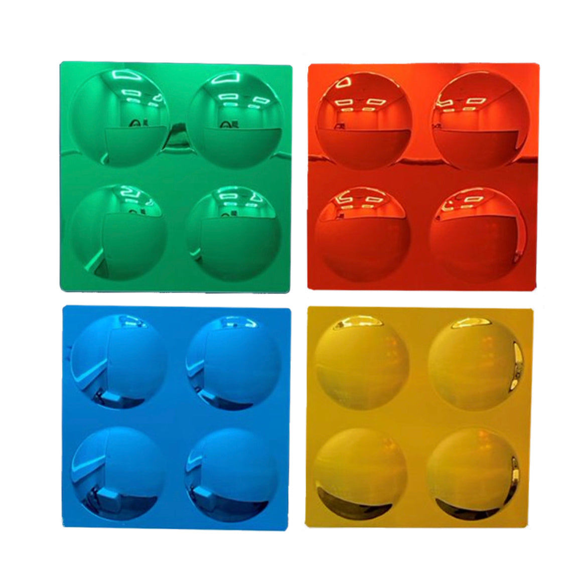 COLOURED 4 BUBBLES CONVEX MIRRORS SET OF 4