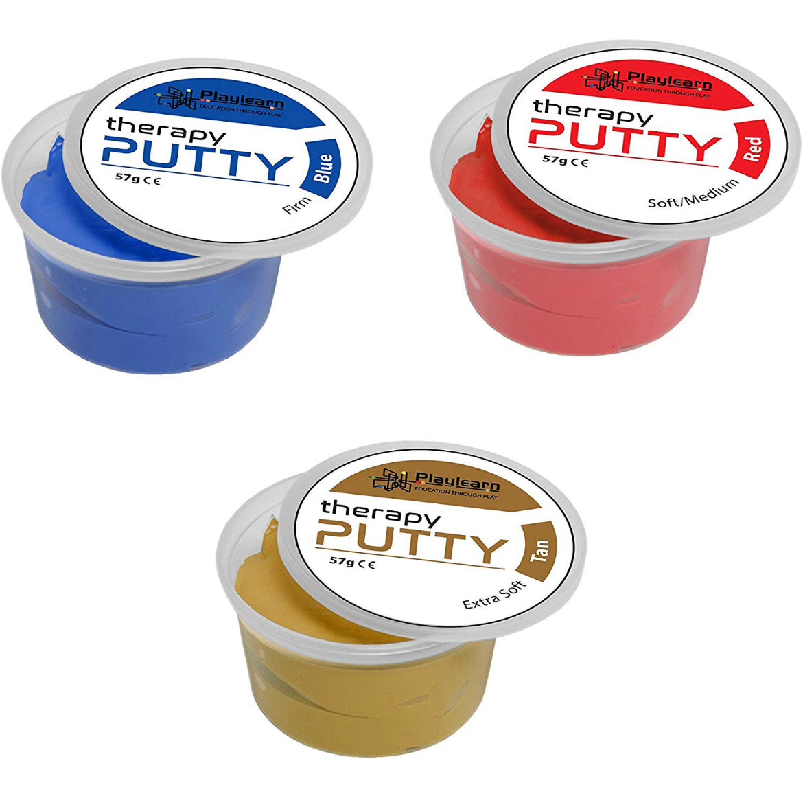 Therapy Putty (Set of 3) Extra Soft (Tan), Soft/Medium (Red) and Firm (Blue)