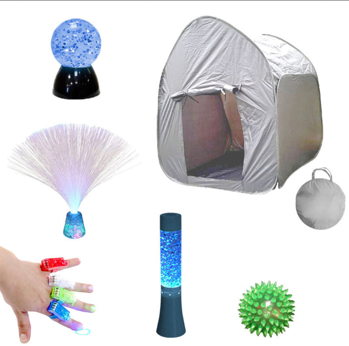 White Sensory Projector Tent & 4 x Light Up Toys Night Lights